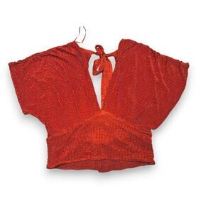 Red by BKE Burnt Orange Crinkle Batwing Sleeve Blouse Size Large